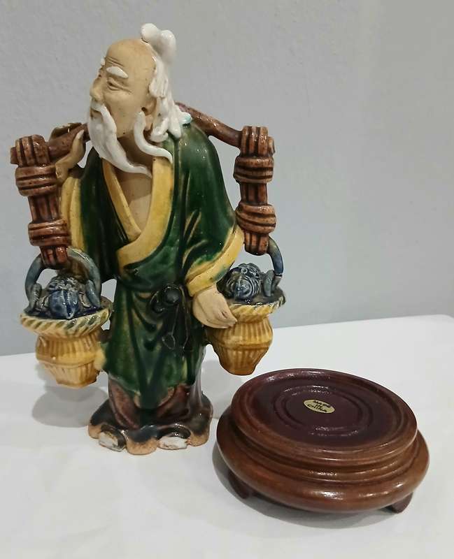 Vintage Chinese Mudman Figurine  Fisherman with Baskets of Crabs | From a Private Estate Collection