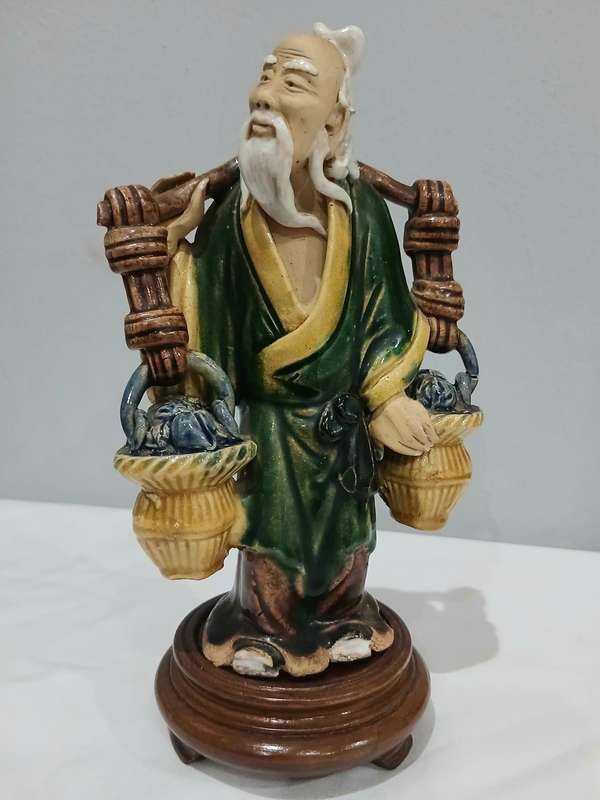 Vintage Chinese Mudman Figurine  Fisherman with Baskets of Crabs | From a Private Estate Collection