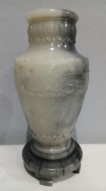 Vintage Hand-Carved Chinese Nephrite Jade Vase with Crane & Floral Motifs | Estate Collection | 18cm