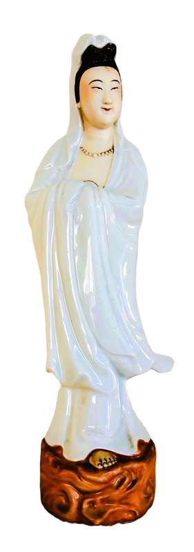 Guanyin Porcelain Goddess Figure | Authentic Shiwan Ware | Vintage Chinese Bodhisattva of Mercy 35cm