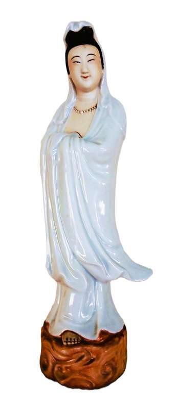 Guanyin Porcelain Goddess Figure | Authentic Shiwan Ware | Vintage Chinese Bodhisattva of Mercy 35cm