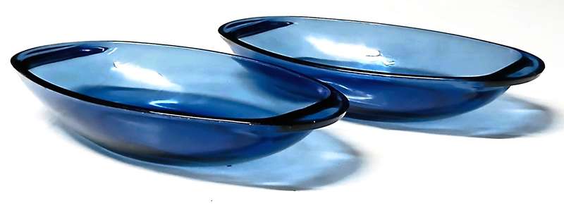 Pair of Vintage Vereco Sapphire Blue Glass Bowls | French Mid-Century Pressed Glass