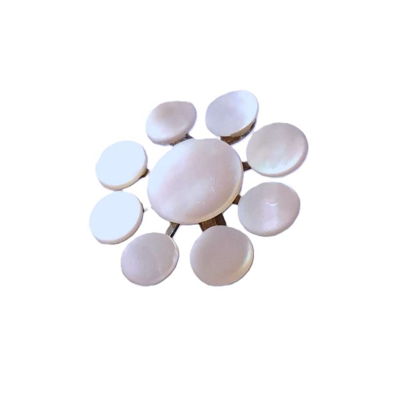Vintage Natural Mother of Pearl and Brass Brooch Pin