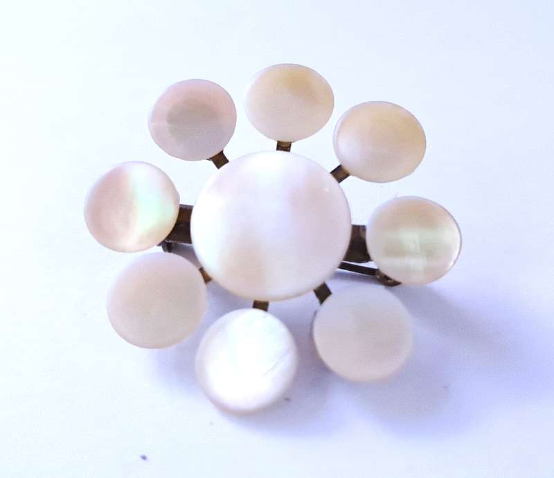 Vintage Natural Mother of Pearl and Brass Brooch Pin