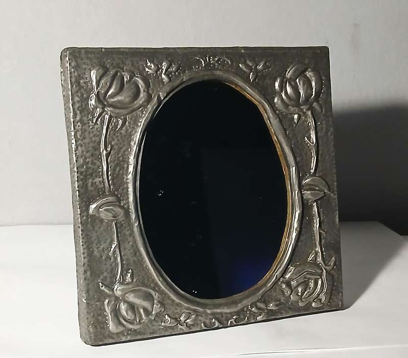 Vintage Art Nouveau Style Standing Mirror - White Metal / Alloy
