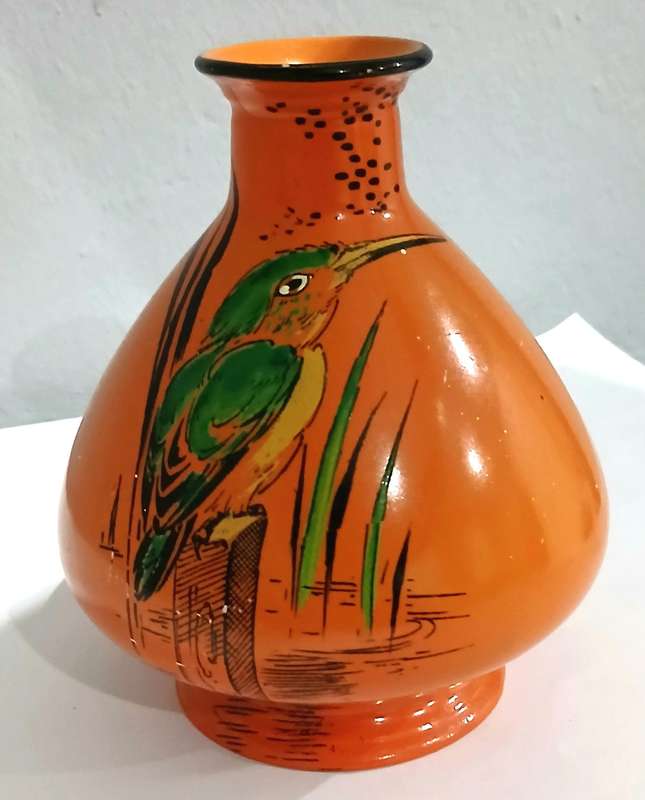 Charming Shelley Art Deco Orange Kingfisher Vase