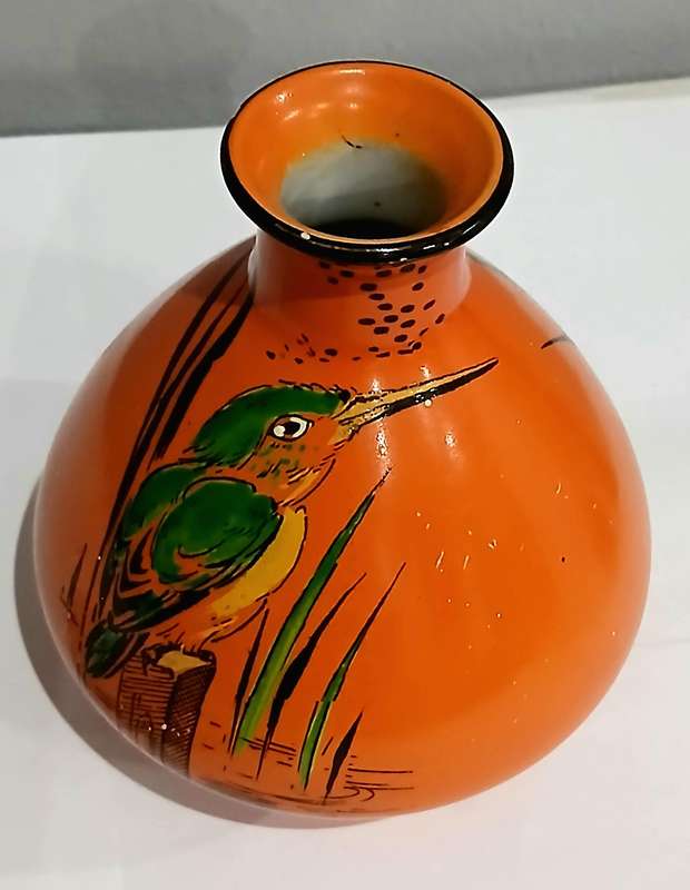 Charming Shelley Art Deco Orange Kingfisher Vase