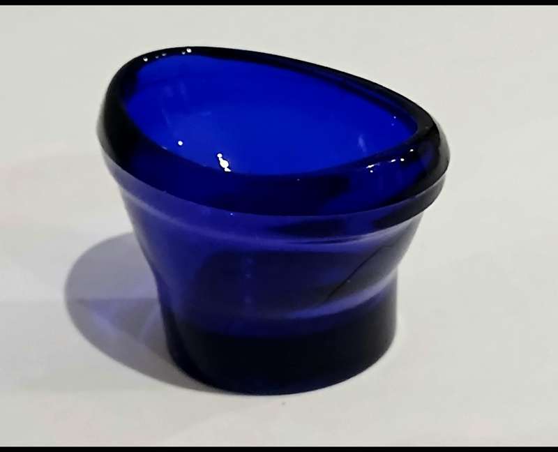 Vintage Cobalt Blue Glass Optrex Eye Rinse Cup - A Glimpse into Early Eye Care History!