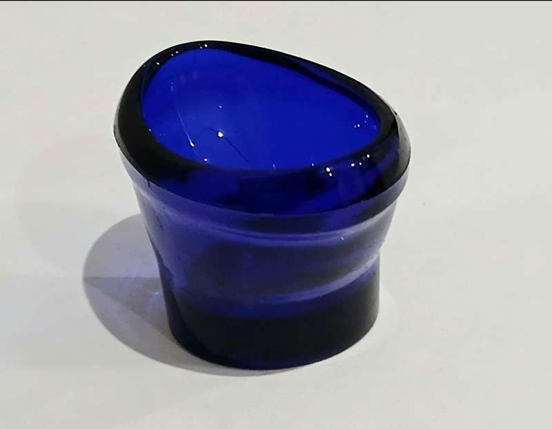 Vintage Cobalt Blue Glass Optrex Eye Rinse Cup - A Glimpse into Early Eye Care History!