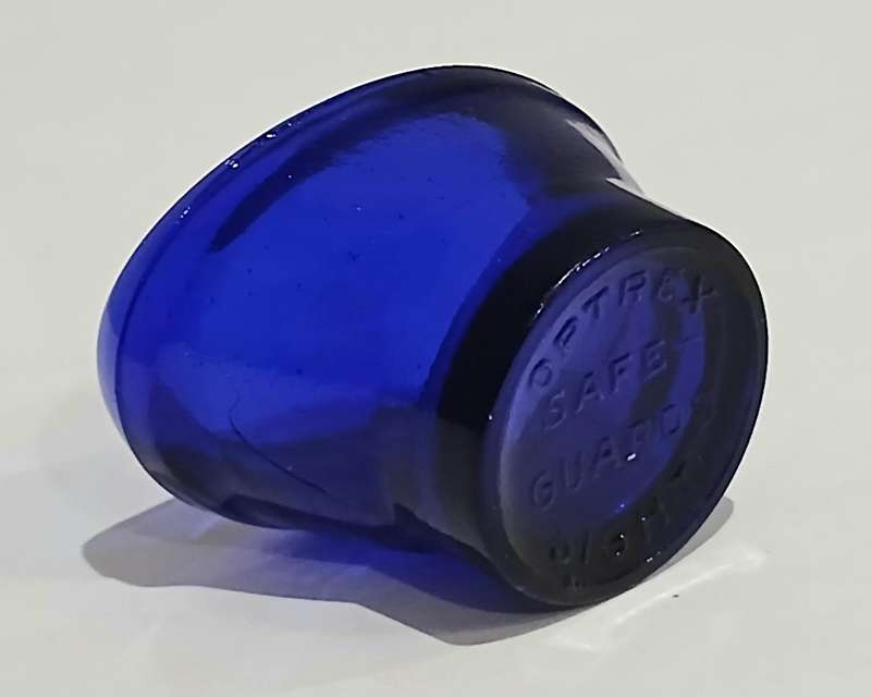 Vintage Cobalt Blue Glass Optrex Eye Rinse Cup - A Glimpse into Early Eye Care History!