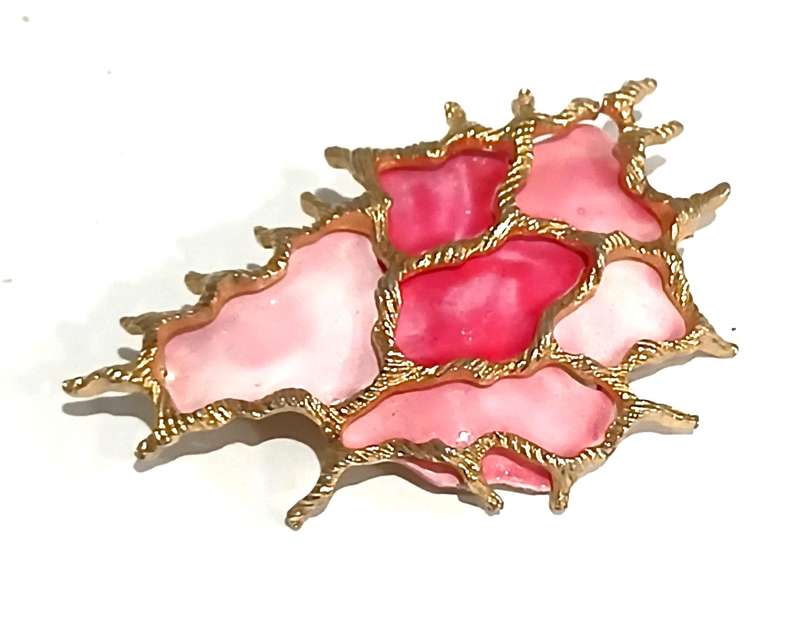 Vintage Gold Tone and Enamel Coral Brooch Pin by Coro