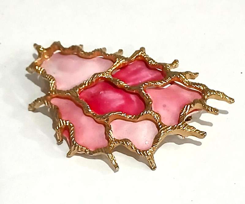 Vintage Gold Tone and Enamel Coral Brooch Pin by Coro