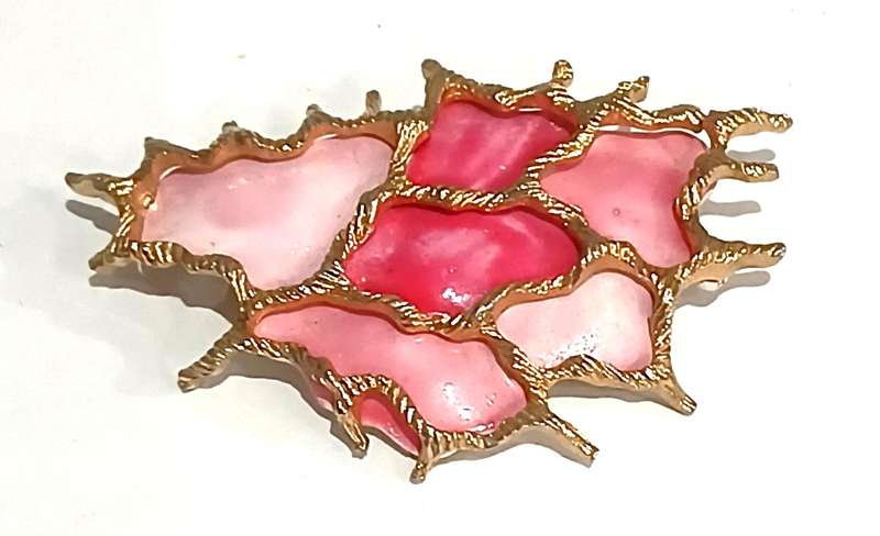 Vintage Gold Tone and Enamel Coral Brooch Pin by Coro