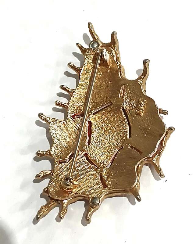 Vintage Gold Tone and Enamel Coral Brooch Pin by Coro