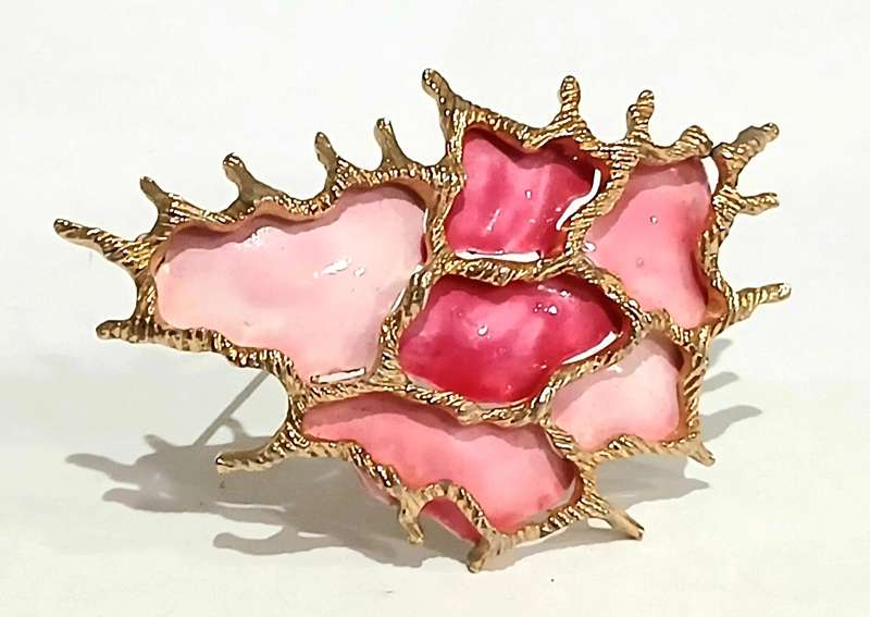 Vintage Gold Tone and Enamel Coral Brooch Pin by Coro
