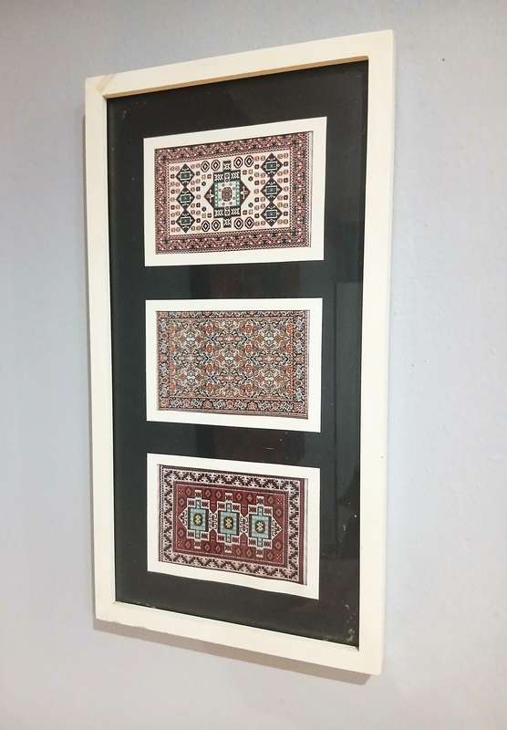 Vintage Miniature Woven Carpet Design Samples - Framed Decorative Art