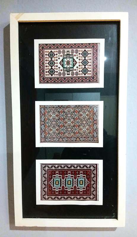 Vintage Miniature Woven Carpet Design Samples - Framed Decorative Art