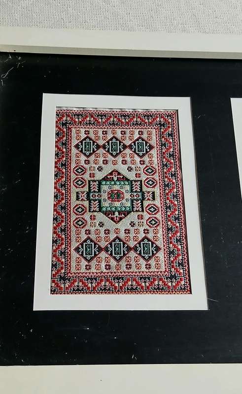Vintage Miniature Woven Carpet Design Samples - Framed Decorative Art