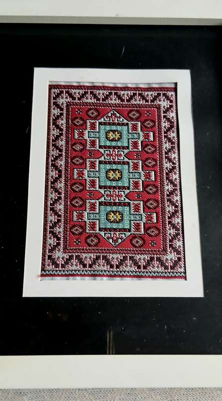 Vintage Miniature Woven Carpet Design Samples - Framed Decorative Art