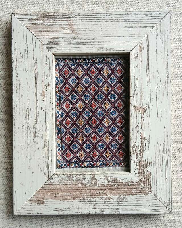 Vintage Set of three Miniature Carpet Design Samples in Distressed wooden Frames
