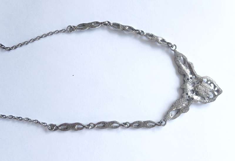 Exquisite Belle Époque Style Black Enamel & Ornate Silver-Tone Necklace