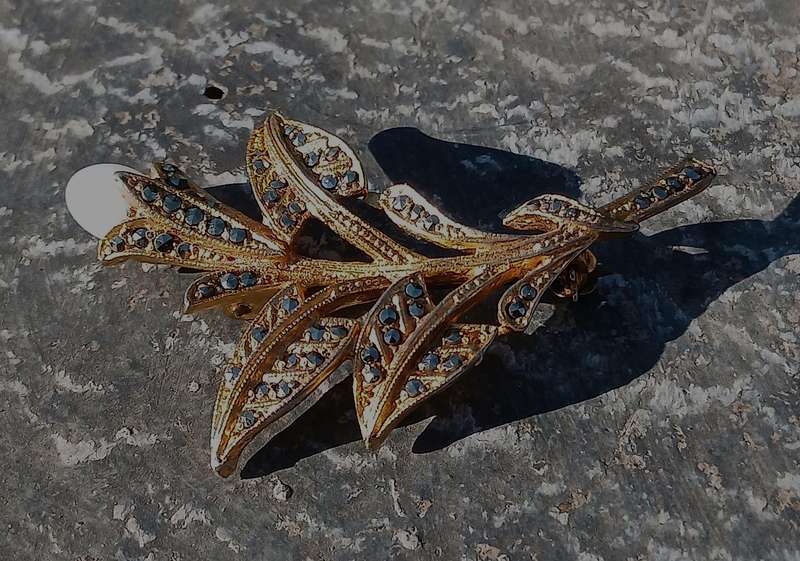 Vintage Mid-Century Gold Plated Lily Brooch Pin with Faux Marcasite & Milk Glass