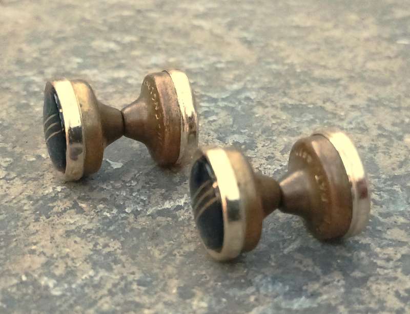 Rare Vintage 1930s Art Deco Stratton Gold-Tone Retractable Cufflinks with Simulated Onyx