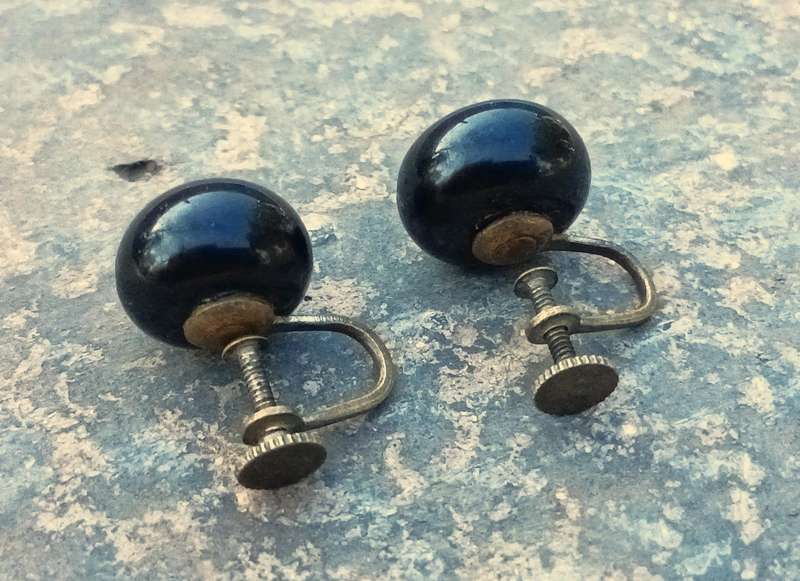 Job Lot of 3 Vintage Screw-Back Earrings | Amethyst, Onyx & Blue Glass Styles