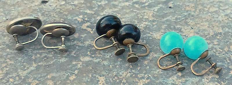 Job Lot of 3 Vintage Screw-Back Earrings | Amethyst, Onyx & Blue Glass Styles