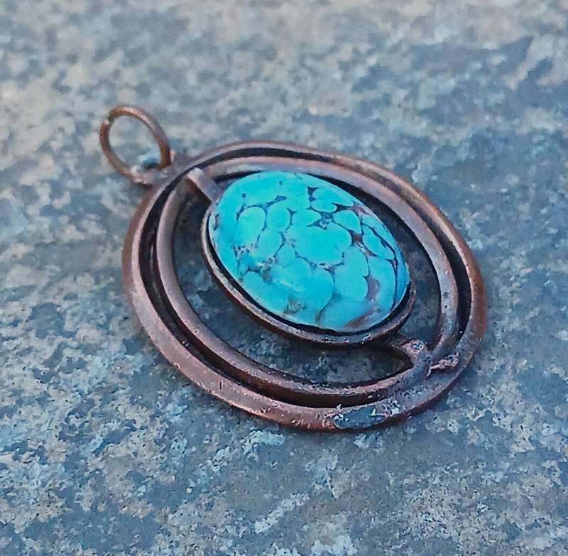 Handcrafted Vintage Copper & Natural Turquoise Pendant - Rustic & Grounding Charm
