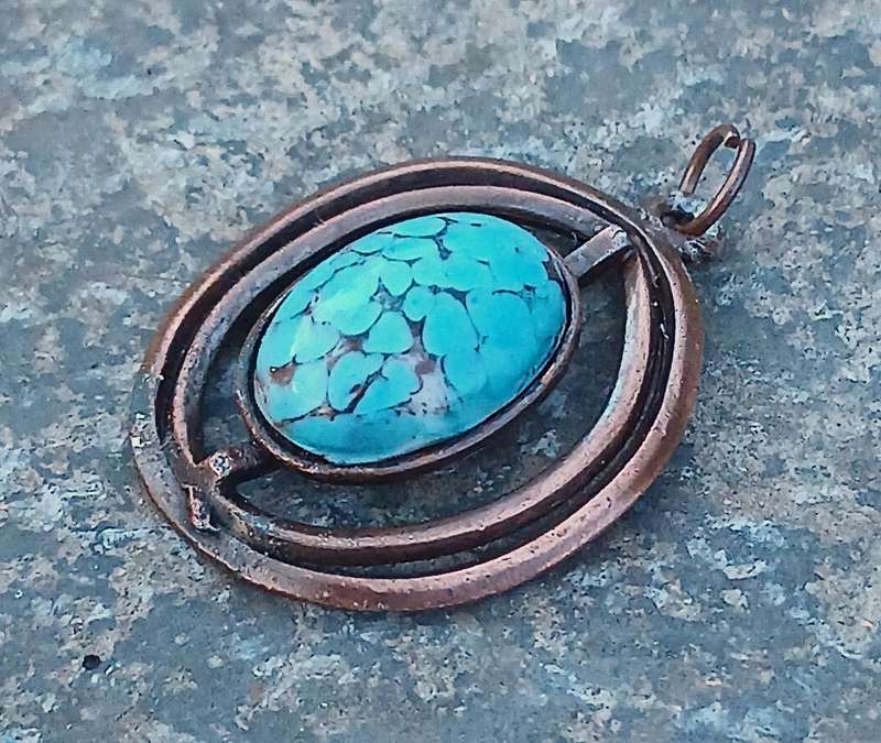 Handcrafted Vintage Copper & Natural Turquoise Pendant - Rustic & Grounding Charm