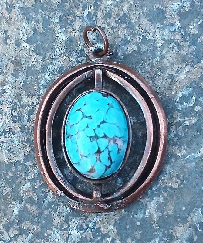 Handcrafted Vintage Copper & Natural Turquoise Pendant - Rustic & Grounding Charm