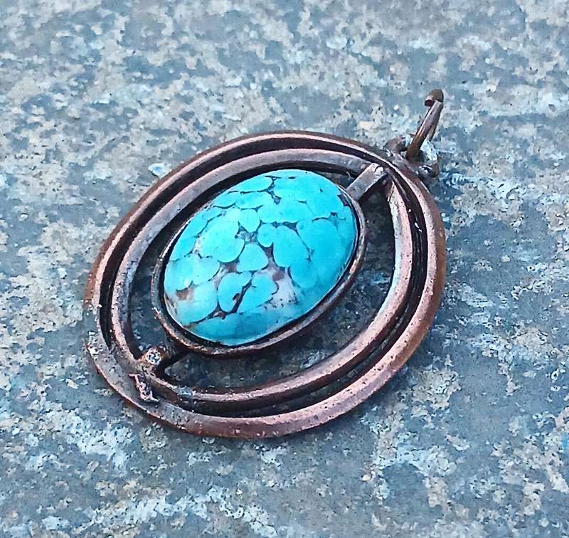 Handcrafted Vintage Copper & Natural Turquoise Pendant - Rustic & Grounding Charm