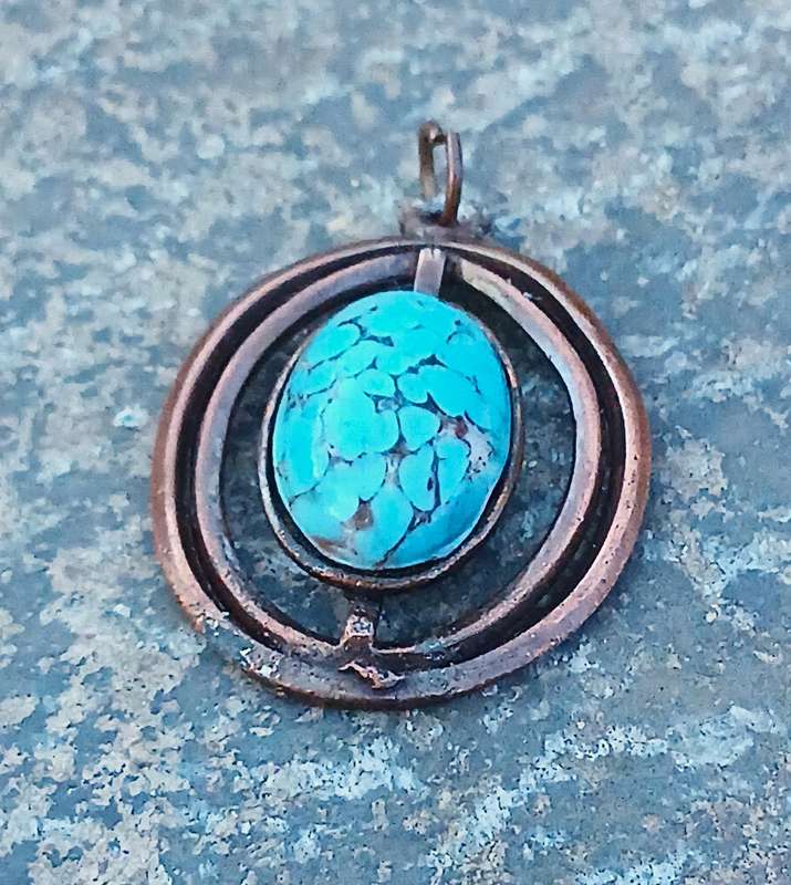 Handcrafted Vintage Copper & Natural Turquoise Pendant - Rustic & Grounding Charm
