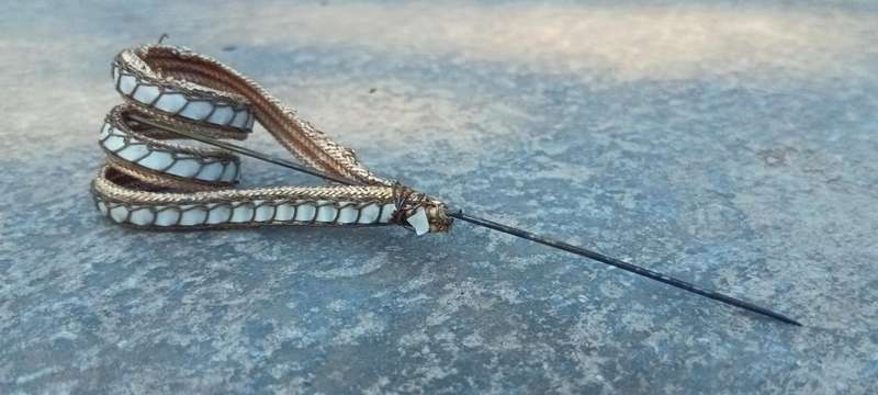 Exquisite Antique Golden Mesh & Hand-Stitched Mother-of-Pearl Hat Pin  A Rare Find