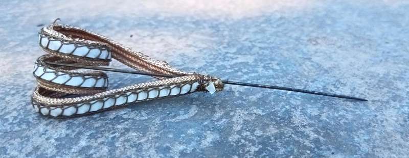 Exquisite Antique Golden Mesh & Hand-Stitched Mother-of-Pearl Hat Pin  A Rare Find