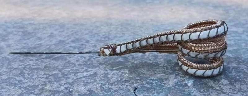 Exquisite Antique Golden Mesh & Hand-Stitched Mother-of-Pearl Hat Pin  A Rare Find