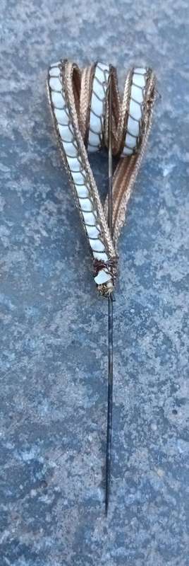 Exquisite Antique Golden Mesh & Hand-Stitched Mother-of-Pearl Hat Pin  A Rare Find