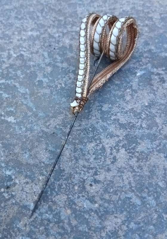 Exquisite Antique Golden Mesh & Hand-Stitched Mother-of-Pearl Hat Pin  A Rare Find