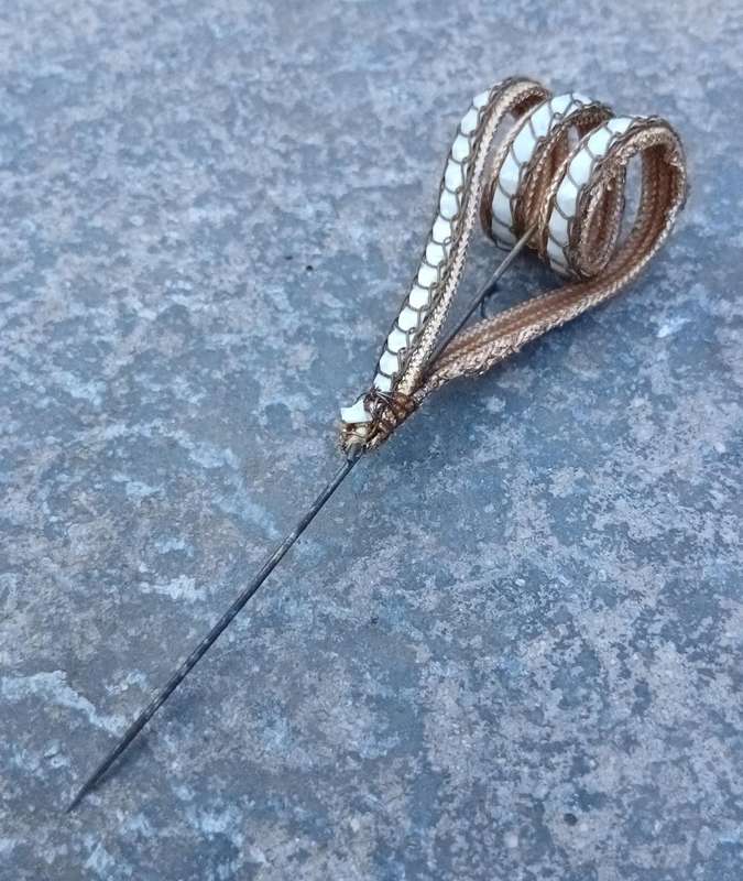 Exquisite Antique Golden Mesh & Hand-Stitched Mother-of-Pearl Hat Pin  A Rare Find