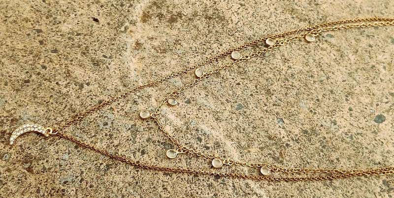Vintage Gold-Tone Double Strand Necklace with Sparkling Moon Pendant