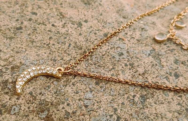 Vintage Gold-Tone Double Strand Necklace with Sparkling Moon Pendant