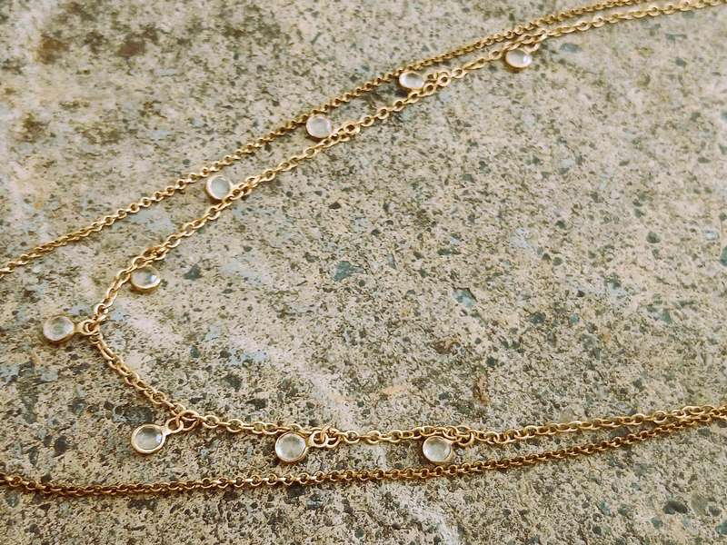 Vintage Gold-Tone Double Strand Necklace with Sparkling Moon Pendant