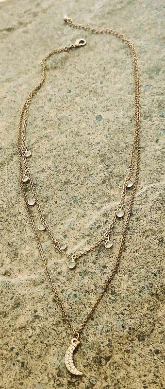 Vintage Gold-Tone Double Strand Necklace with Sparkling Moon Pendant