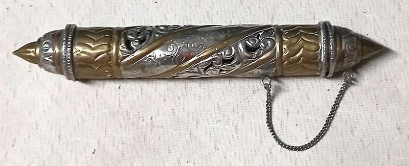 Exquisite Vintage Ornate Tibetan / Middle Eastern Metal Scroll or Amulet Holder
