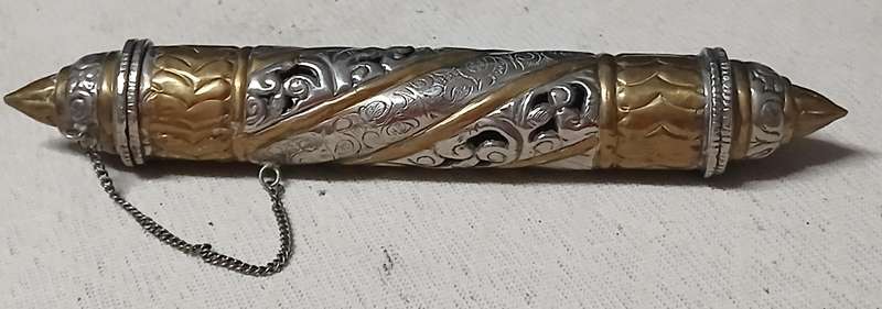 Exquisite Vintage Ornate Tibetan / Middle Eastern Metal Scroll or Amulet Holder