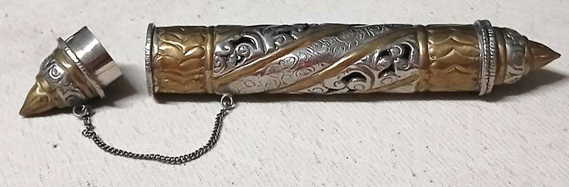 Exquisite Vintage Ornate Tibetan / Middle Eastern Metal Scroll or Amulet Holder