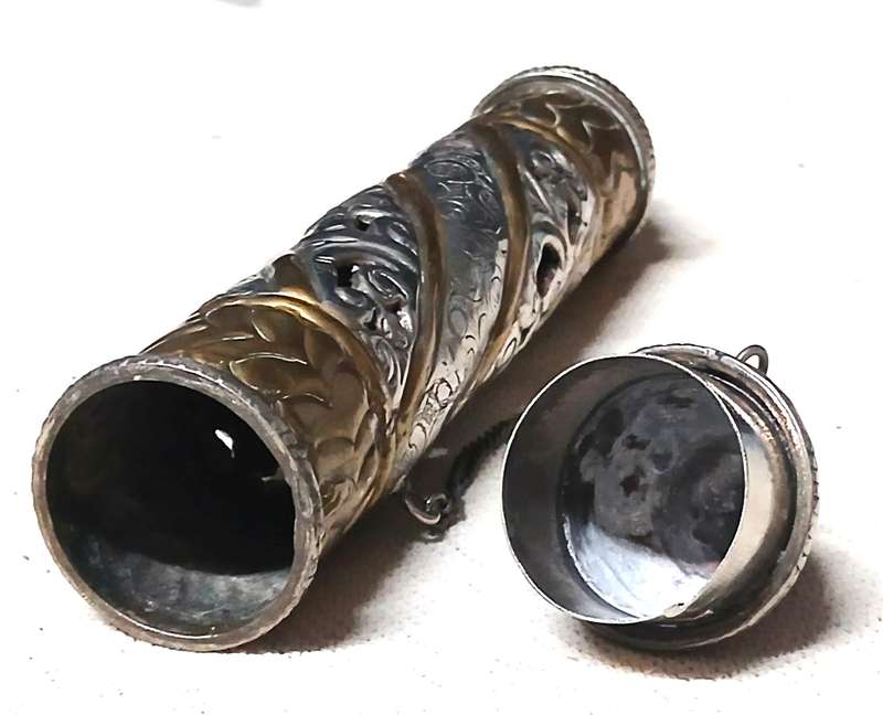 Exquisite Vintage Ornate Tibetan / Middle Eastern Metal Scroll or Amulet Holder