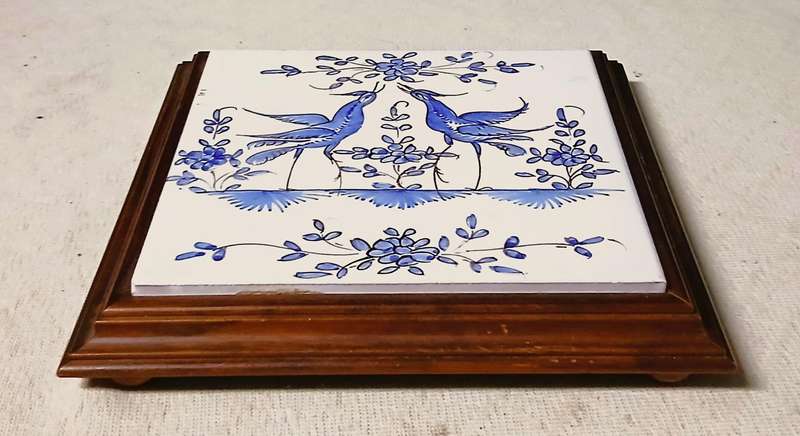 Charming Vintage French Faience Tile Pot Stand from the 1940s