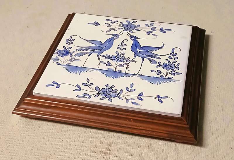 Charming Vintage French Faience Tile Pot Stand from the 1940s